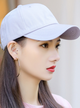 潮牌女四季檐软顶光板白色帽子