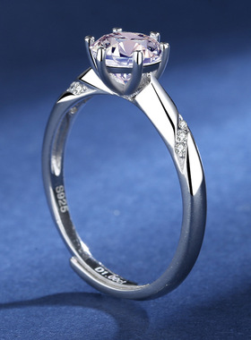 抖音直播s925银莫桑石戒通灵六爪d色1克拉开口女简约时尚求婚戒指