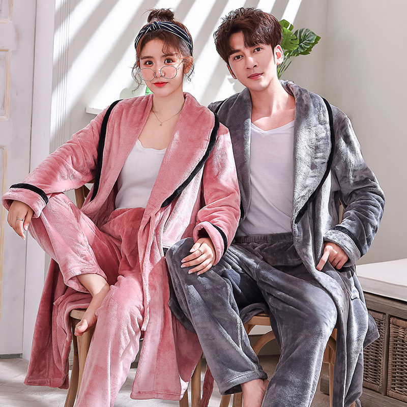 秋冬长款情侣珊瑚绒加绒男士绒浴袍 木子内衣睡衣/家居服套装