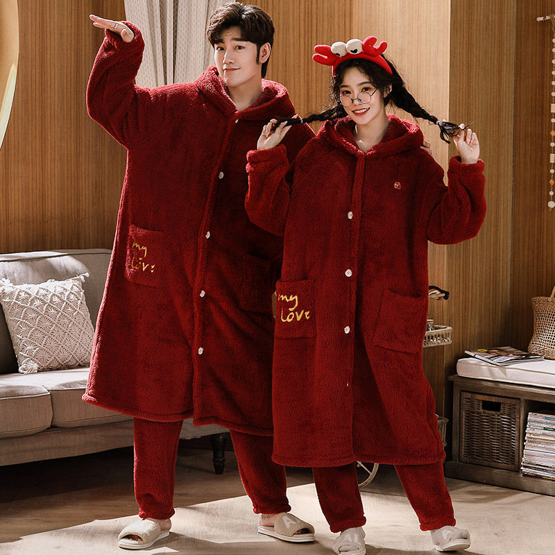秋冬季红色新娘本命年情侣套装睡袍 木子内衣睡衣/家居服套装