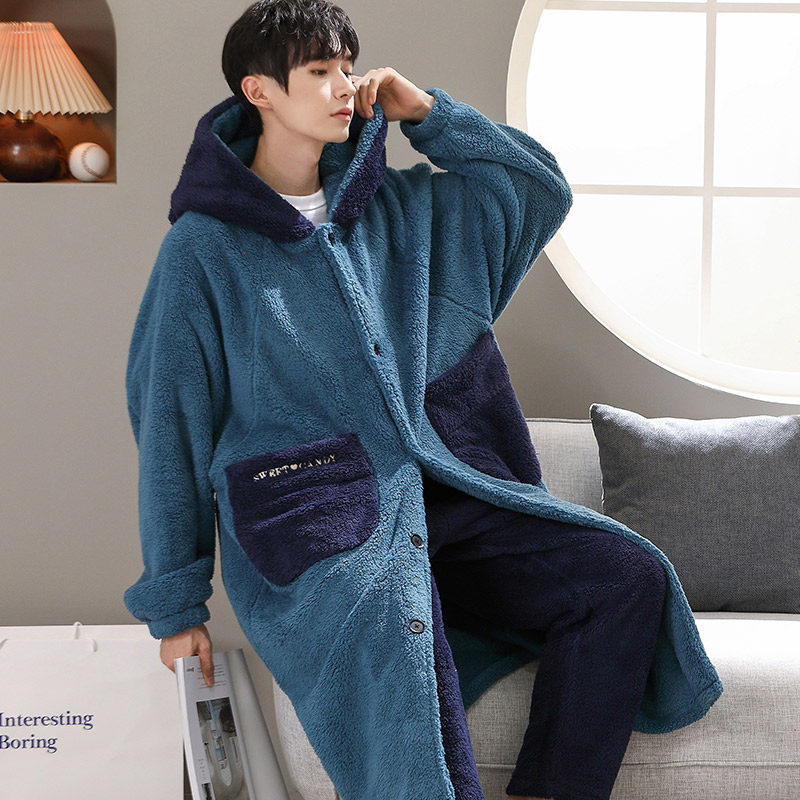 男秋冬季长款2021新款珊瑚绒睡衣 木子内衣睡袍/浴袍