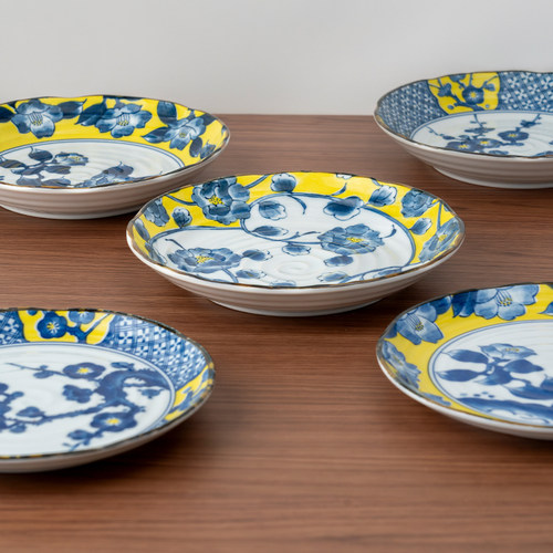 美浓烧日本进口黄彩山茶8.5英寸平盘陶瓷深盘家用高颜值餐具 - 图1