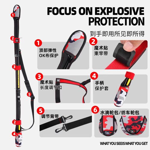 Tab路亚竿包束竿带保护套鱼竿杆包背带护竿套水滴轮纺车轮收纳袋 - 图0