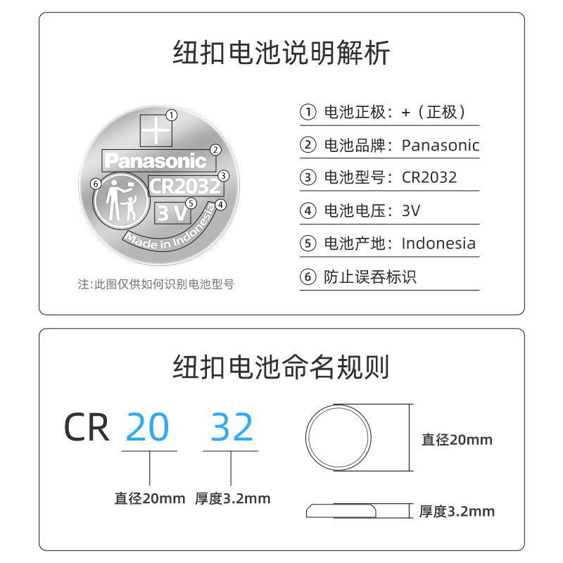 原装松下CR2032/CR2025/CR2016/CR1620/CR1632/CR2450宝马奔驰日产轩逸奥迪A4L丰田汽车钥匙遥控器3v纽扣电池-图1