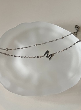 经典百搭款韩版银色双层叠戴手链女可定制26字母礼物小众设计感