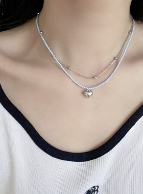 Ojala原创设计韩系ins风双层项链爱心锁骨链个性简约时尚高级感