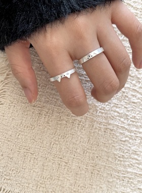 韩系ins风创意可爱猫猫狗狗简约银色戒指小众精致百搭男女情侣款