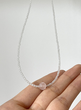 Ojala原创极细白玉粉晶玫瑰新中式国风文玩项链锁骨链温柔复古风