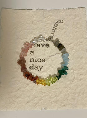 彩虹甜心渐变手链夏日度假碎晶石高颜值宝石串珠饰品女