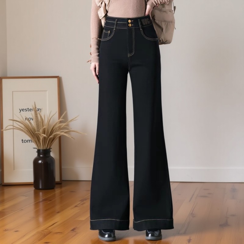 加绒阔腿牛仔裤女2024年新款秋冬高腰宽松加厚女裤大喇叭拖地裤子,淘宝优惠券,粉丝福利购,淘宝优惠卷