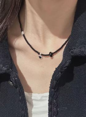 新中式爱心甜酷黑玛瑙串珠项链