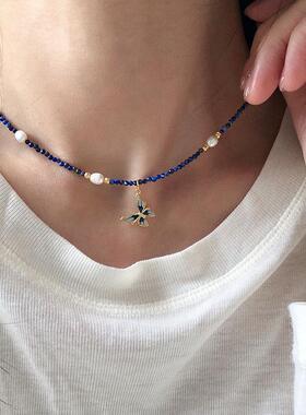 S925银天然石蝴蝶锁骨链项链