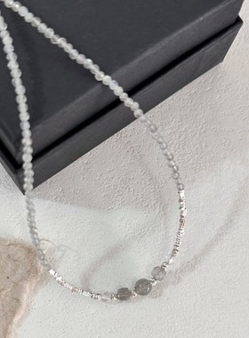 百搭拉长石小众通体项链S925纯银