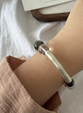 足银手串水晶多宝弯管半镯手链