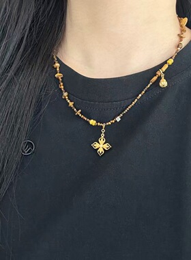 复古金刚杵虎眼石项链新中式串珠