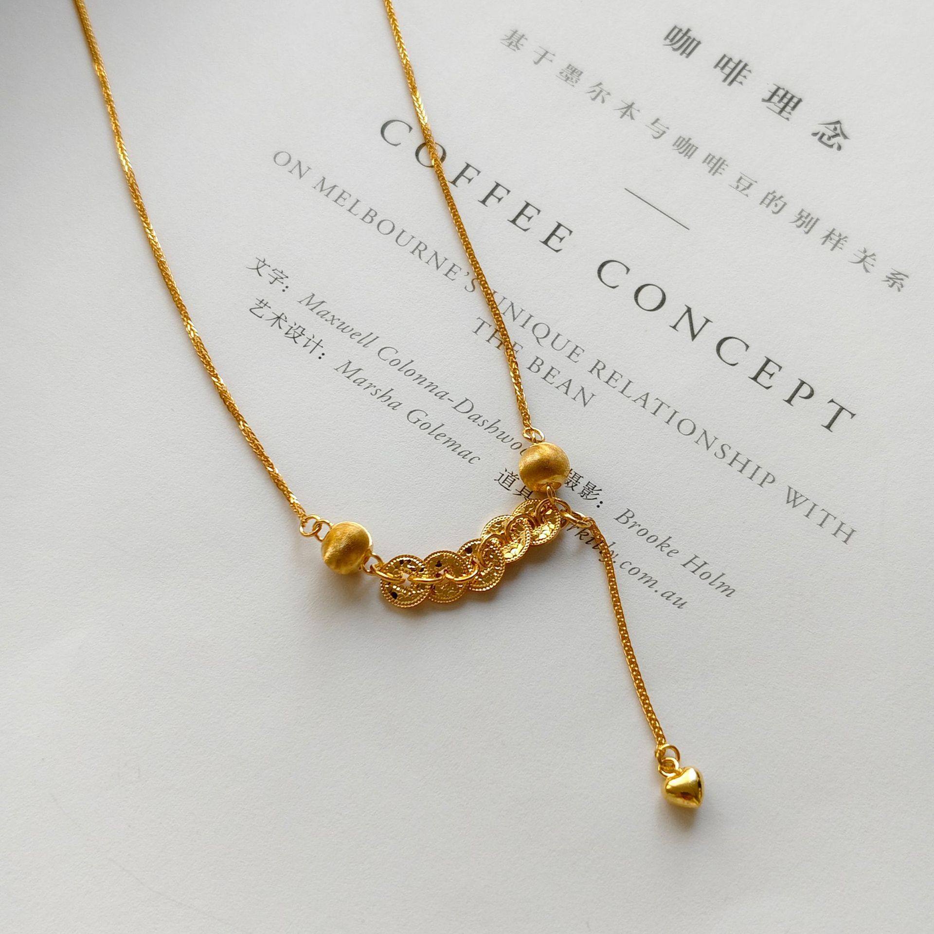 轻奢五帝铜钱设计小众925银项链女复古新中式金色吊坠毛衣链银饰,淘宝优惠券,粉丝福利购,淘宝优惠卷