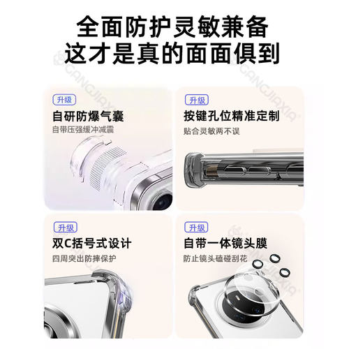 适用华为Mate80Promax气囊手机壳Mete70Pro防摔Meta60全包50/50e保护套Air魅特40的30系列RS新款透明镜头外壳 - 图3