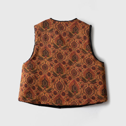 一丝牵 双面穿100%桑蚕丝提花香云纱加厚马甲环保水貂毛国风外套 - 图2