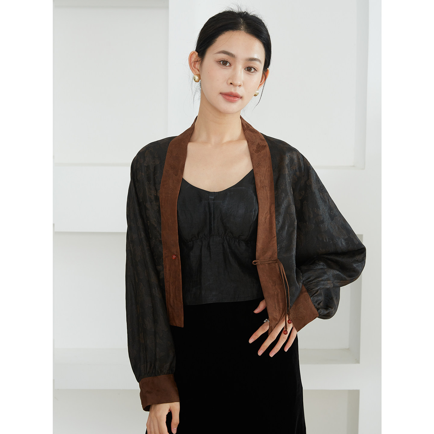 一丝牵 双面穿香云纱蝙蝠袖真丝开衫外套桑蚕丝提花国风V领茶服春,淘宝优惠券,粉丝福利购,淘宝优惠卷