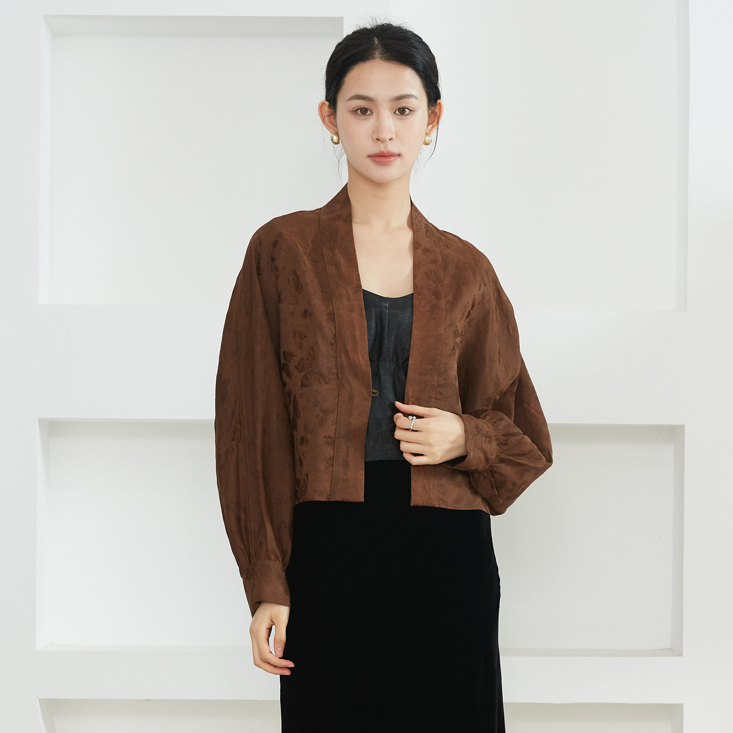 一丝牵 双面穿香云纱蝙蝠袖真丝开衫外套桑蚕丝提花国风V领茶服春,淘宝优惠券,粉丝福利购,淘宝优惠卷