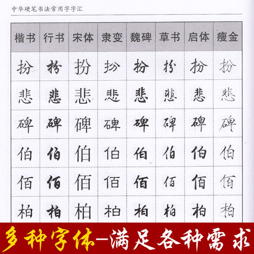 【精装正版】中华硬笔书法常用字字汇 多种字体书法技法入门 拼音查字 楷书行书隶书草书宋体魏碑启体瘦金8种字体钢笔书法字典 - 图1