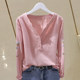 V-neck pure cotton shirt for women 2024 new versatile embroidery