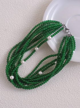 时尚绿色4mm仿珍珠短项链