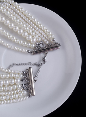 小香风多层仿珍珠短项链