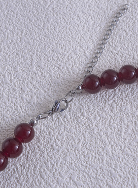 复古红色10mm仿珍珠短项链