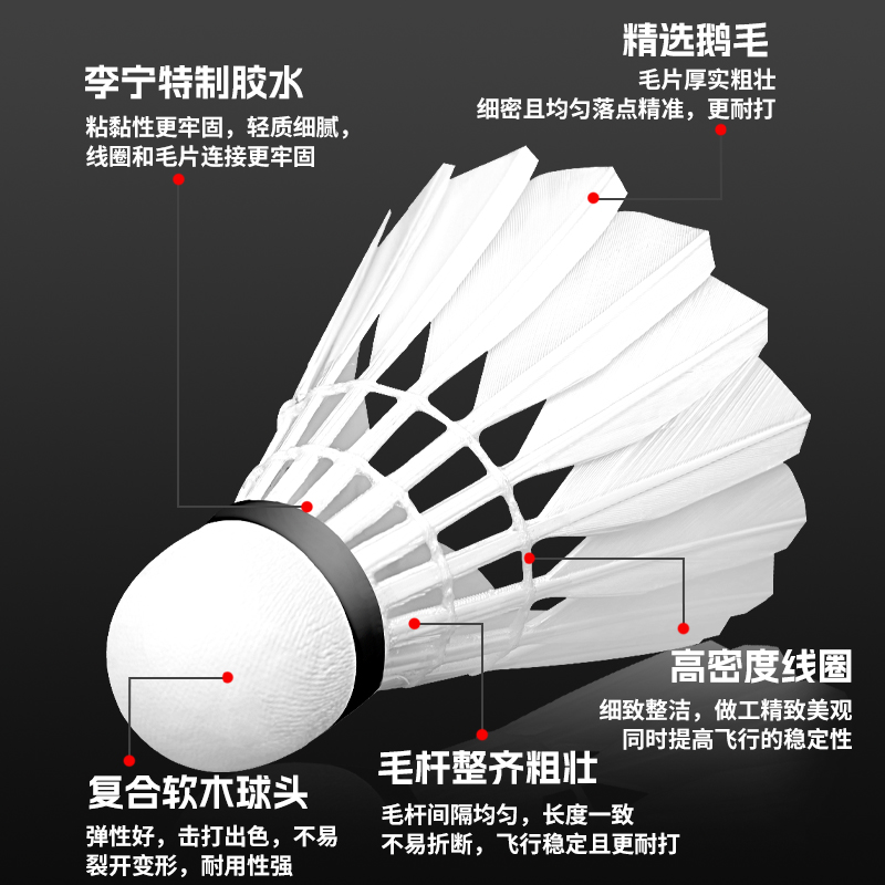 李宁羽毛球正品超级耐打鹅毛G100专业训练室外防风尼龙球比赛专用 - 图2