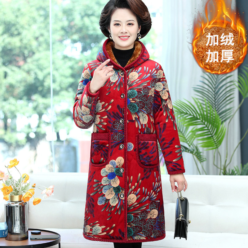 千丝鹿中长款妈妈中老年女装棉衣 千丝鹿中老年女装