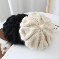 Hand Woven Hair Line Hat Woman Autumn Winter Knit Beret Hat Flowers Baotou Cap Soft And Warm Foreign Air Hook Flower Hat