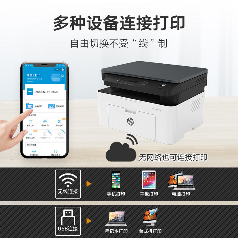 hp惠普136wm黑白激光复印a4打印机 艾牧未数码黑白激光多功能一体机