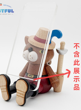 森活木趣木质手机支架木雕长靴猫动物卡通支架治愈系桌面节日摆件