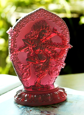 琉璃红色作明佛母红度母佛像摆件