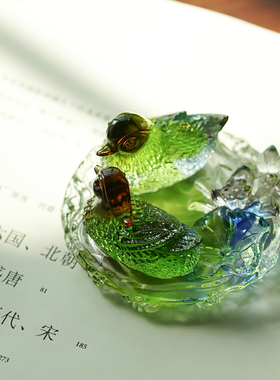 珍悦琉璃鸳鸯戏水婚庆摆件
