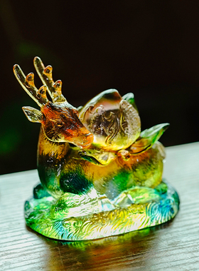 琉璃福禄寿喜小鹿桌面装饰摆件
