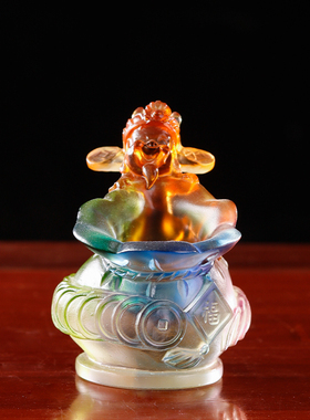 珍悦古法琉璃财神到招财福袋摆件