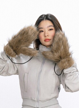 PANCY可爱大手套~挂脖毛绒手套防寒保暖冬季时髦潮流连指手套女