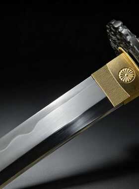 手工一体雕刻日本刀东洋居合打刀黑色武士刃katana装饰长刀未开刃