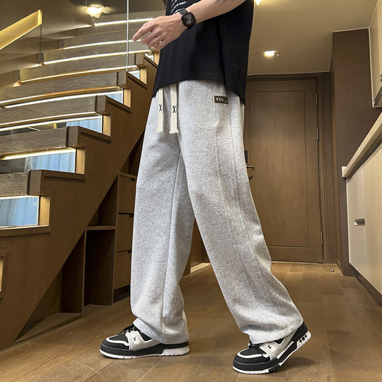 运动裤男款春秋款大童加绒休闲裤青少年初高中生阔腿宽松直筒裤子