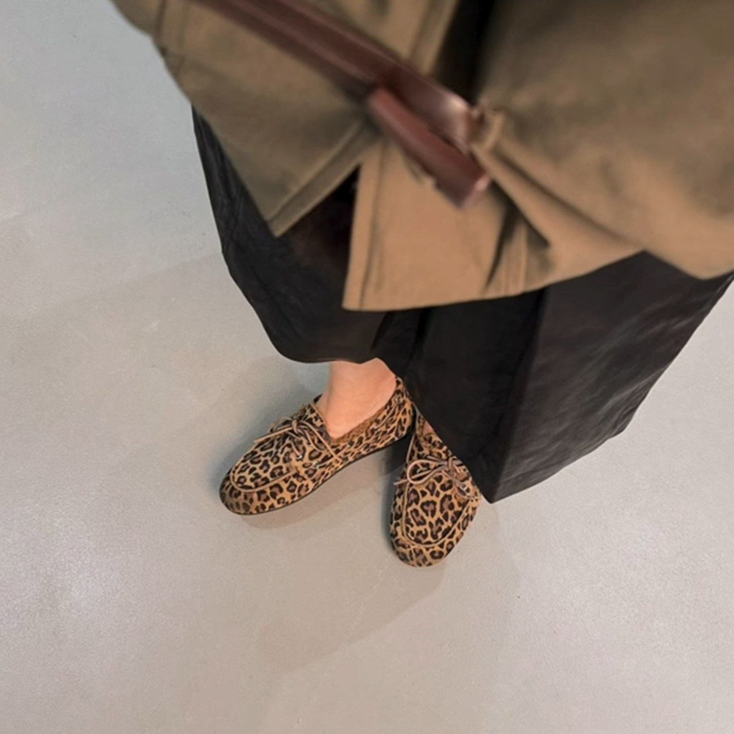 复古豹纹乐福鞋女加绒保暖圆头系带绑带平底休闲舒适百搭豆豆鞋女,淘宝优惠券,粉丝福利购,淘宝优惠卷