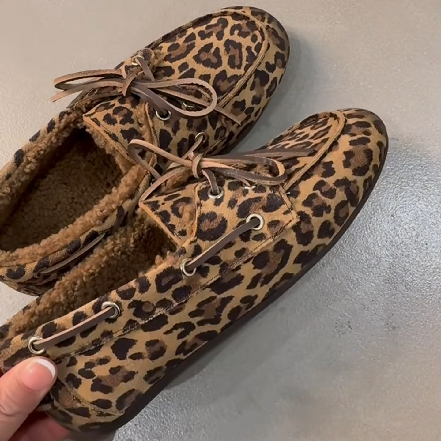 复古豹纹乐福鞋女加绒保暖圆头系带绑带平底休闲舒适百搭豆豆鞋女,淘宝优惠券,粉丝福利购,淘宝优惠卷