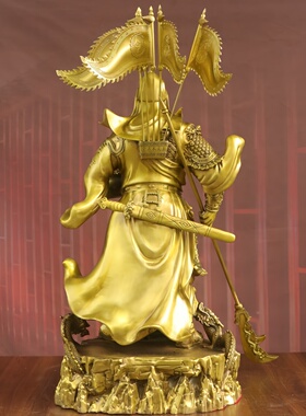 黄铜九龙关二爷武财神招财摆件