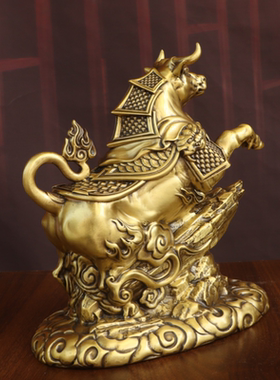 黄铜盔甲铜牛摆件生肖牛抬头牛