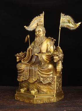 纯黄铜鸿钧老祖铜像摆件洪君道人