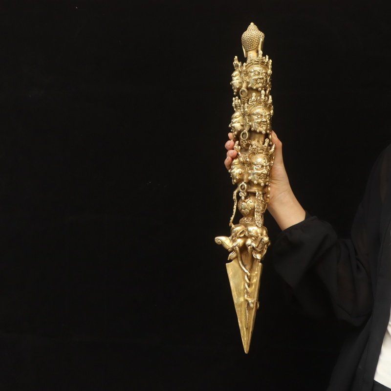 纯黄铜秽迹金刚杵马头明王金刚橛降魔杵摆件三面普巴金刚杵带底座,淘宝优惠券,粉丝福利购,淘宝优惠卷