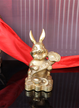 工艺纯铜福字如意花篮招财生肖兔