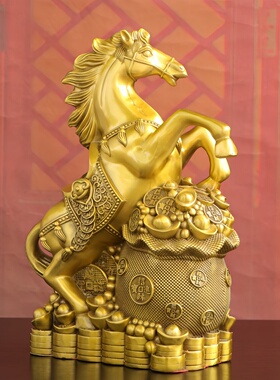 黄铜金钱袋马摆件生肖马招财马
