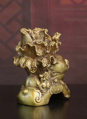 纯黄铜百财如意摆件中式装饰摆件